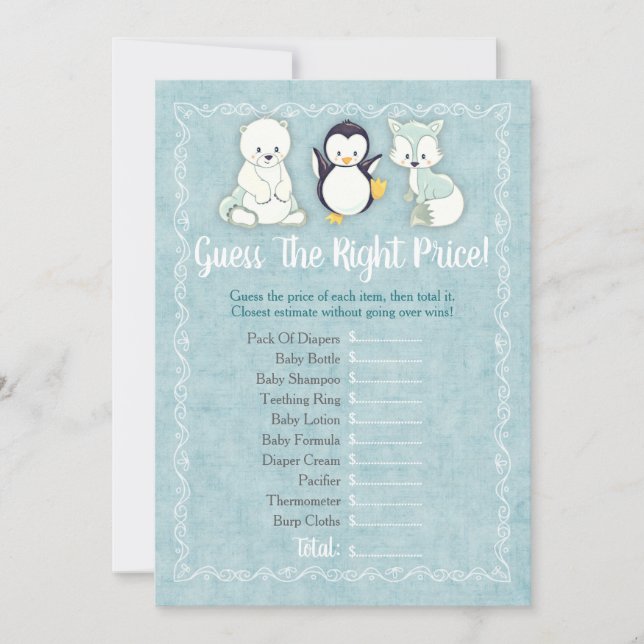 Carte Animaux D'Hiver Bébé Devinez Le Bon Prix Jeu (Devant)