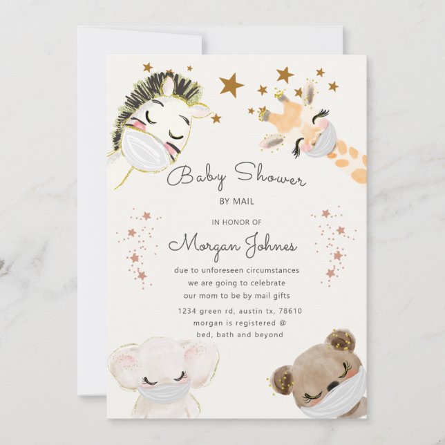 Carte animaux face masque Baby shower par mail invitatio (Devant)