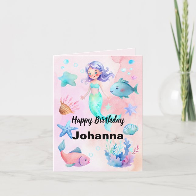 Carte Animaux Mers Murs Sirène thème Joyeux anniversaire (Devant)
