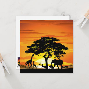 Carte Animaux sauvages sur le coucher de soleil de la sa