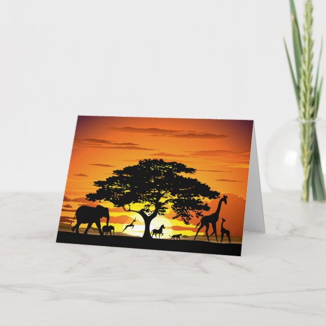 Carte Animaux sauvages sur le coucher de soleil de la sa (Devant)