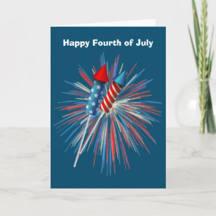 Carte Animé 4 juillet feux d'artifice et fusées