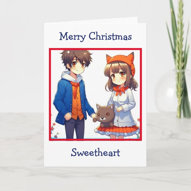 Carte Anime Couple Romantique Noël personnalisé (Devant)