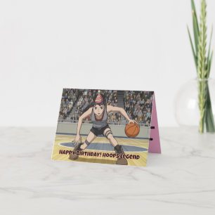 Carte anime femelle driding basketball avec casquette d'