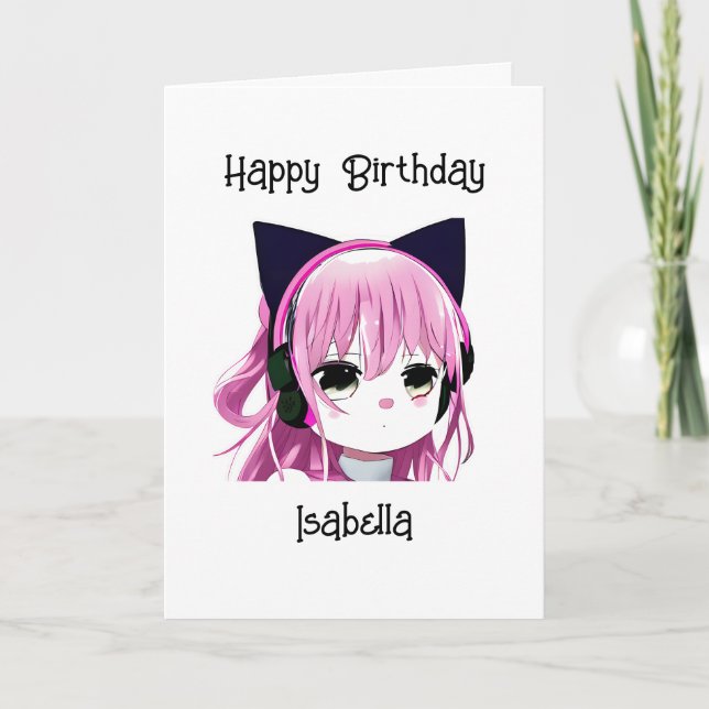 Carte Anime Girl with Cat Ears Anniversaire (Devant)