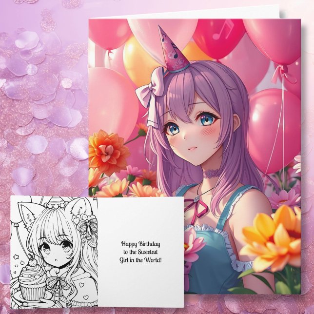 Carte Anime Thématique Anniversaire Fille Grande (Créateur téléchargé)