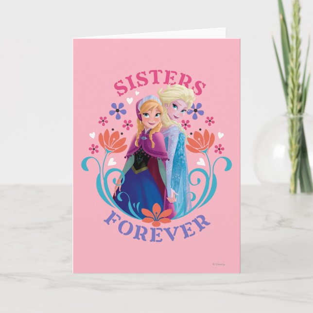 Carte Anna et Elsa | Soeurs aux fleurs (Devant)