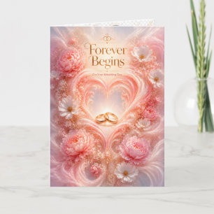 Carte Anneaux dorés floraux Blush pour le jour du mariag