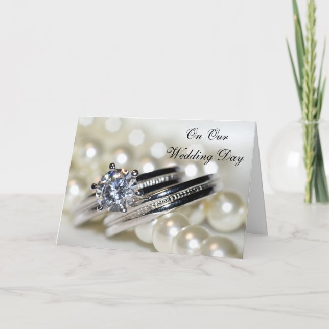 Carte Anneaux et perles blanches Notre jour de mariage (Devant)