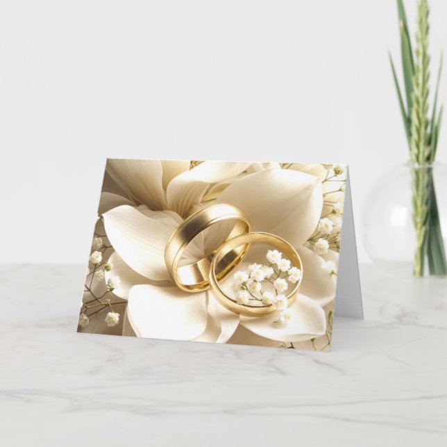 Carte Anneaux Mariages Or Sur Fleur Magnolia (Devant)