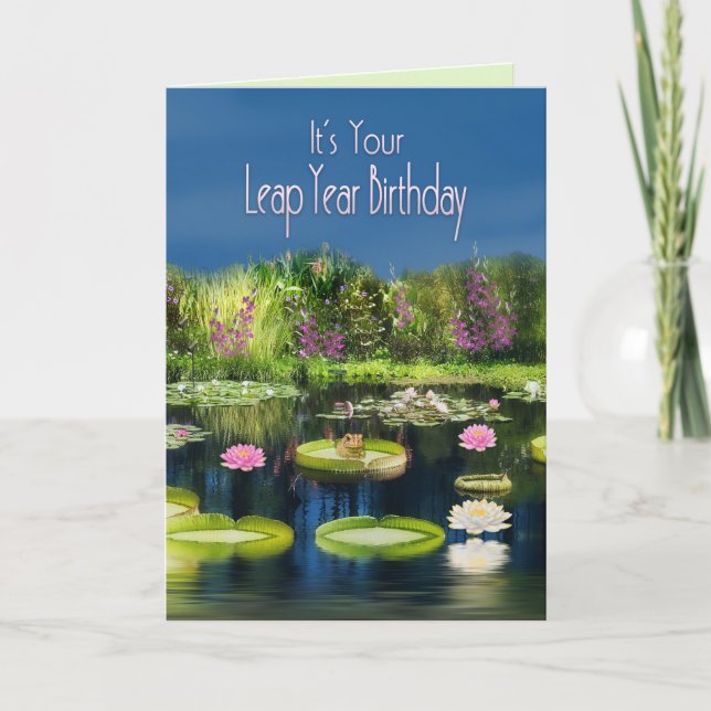 Carte Année bissextile Anniversaire, Étang, Fleurs de Lu (Devant)
