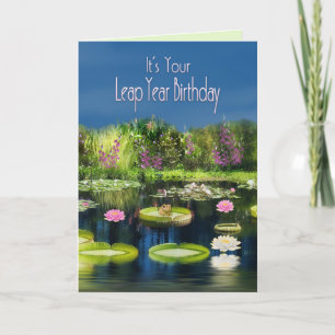 Carte Année bissextile Anniversaire, Étang, Fleurs de Lu