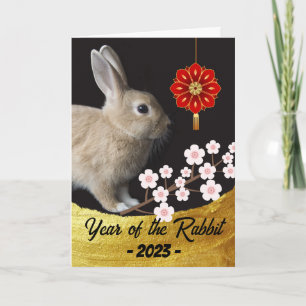 Carte Année chinoise des fleurs de cerisiers de lapin