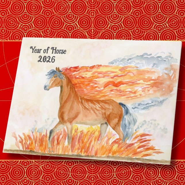 Carte Année du Cheval avec Feu Bonne Année 2026 (Créateur téléchargé)