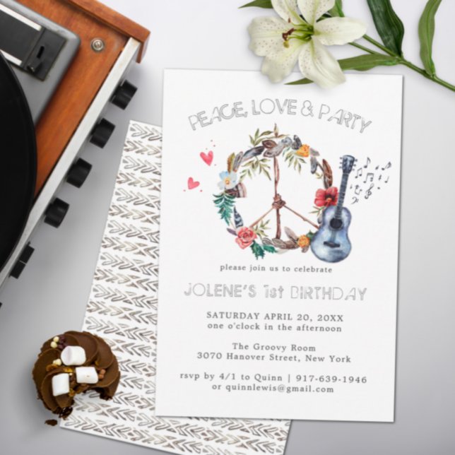 Carte Années 60 super Thème Anniversaire Fête Boho Invit (Créateur téléchargé)