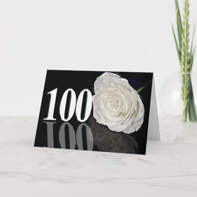 Carte anniversaire 100e avec une rose blanche clas (Devant)