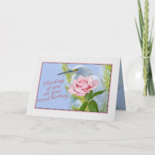 Carte Anniversaire, 103rd, héron de Milou et rose de
