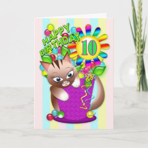 Carte Anniversaire - 10 ans - Kitty Cat Célébrer