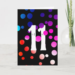 Carte Anniversaire 11 ans points arc-en-ciel sur fond no