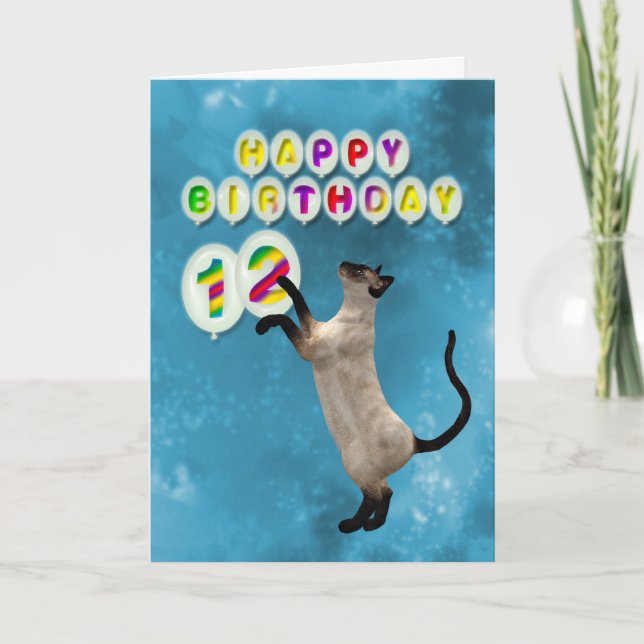 Carte anniversaire 12e avec chats siamois (Devant)