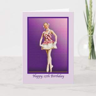 Carte Anniversaire, 15, Ballerina en rose et blanc