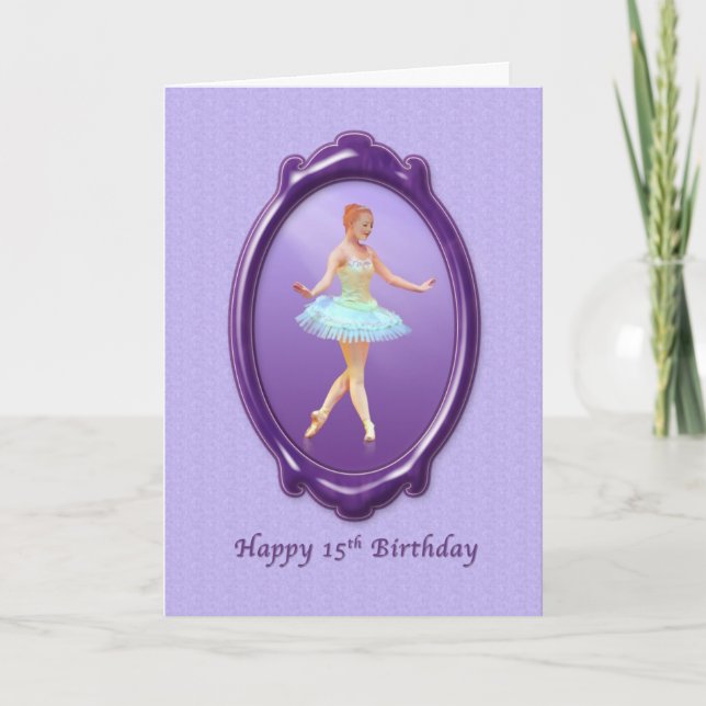Carte Anniversaire, 15, Ballerina en violet et lavande (Devant)