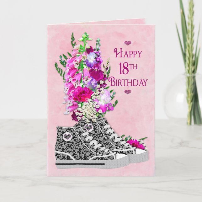Carte Anniversaire 18, Filles, Basket fantaisie noir/bla (Devant)