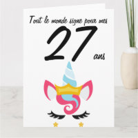 Carte anniversaire 27 ans grand format licorne xxl