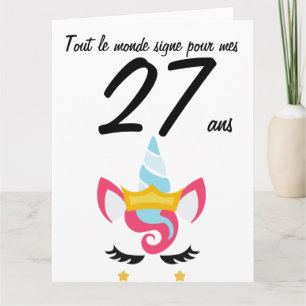 Carte anniversaire 27 ans grand format licorne xxl card