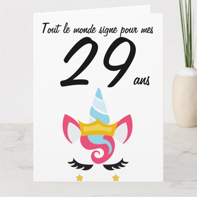 Carte anniversaire 29 ans grand format licorne xxl (Devant)