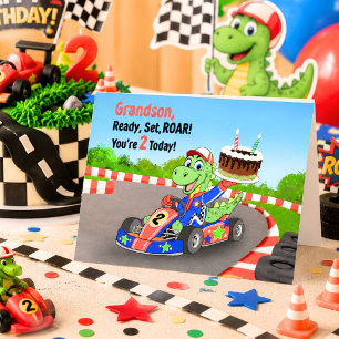 Carte Anniversaire 2 ans Petit-Fils Course de Dinosaure 