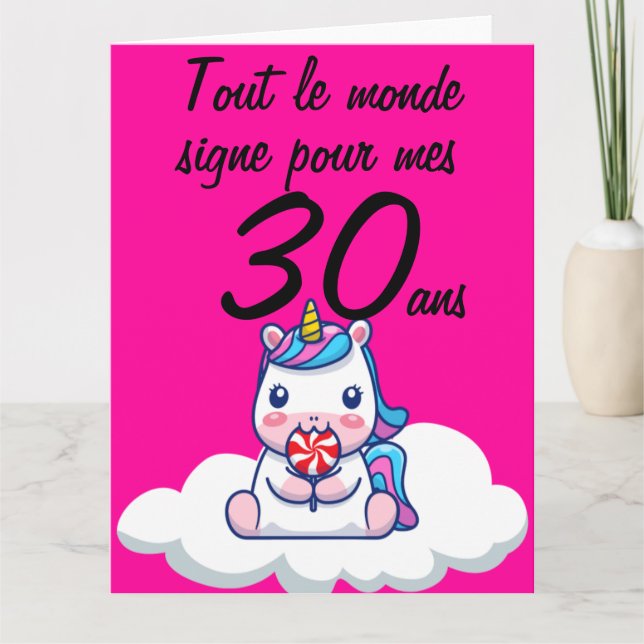 Carte anniversaire 30 ans grand format licorne xxl (Devant)