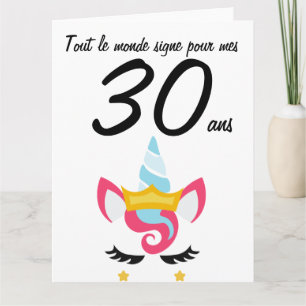 Carte anniversaire 30 ans grand format licorne xxl