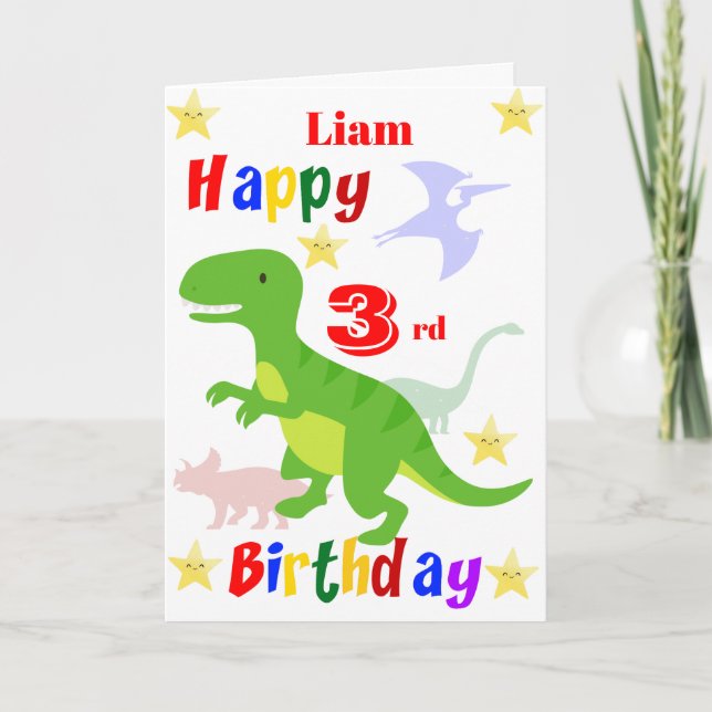 Carte Anniversaire 3 ans Dinosaure Vert (Devant)