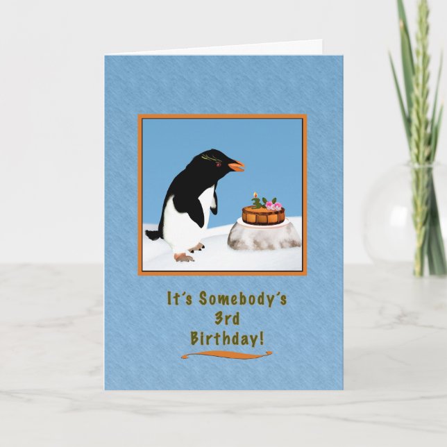 Carte Anniversaire, 3ème, Penquin et Cake (Devant)