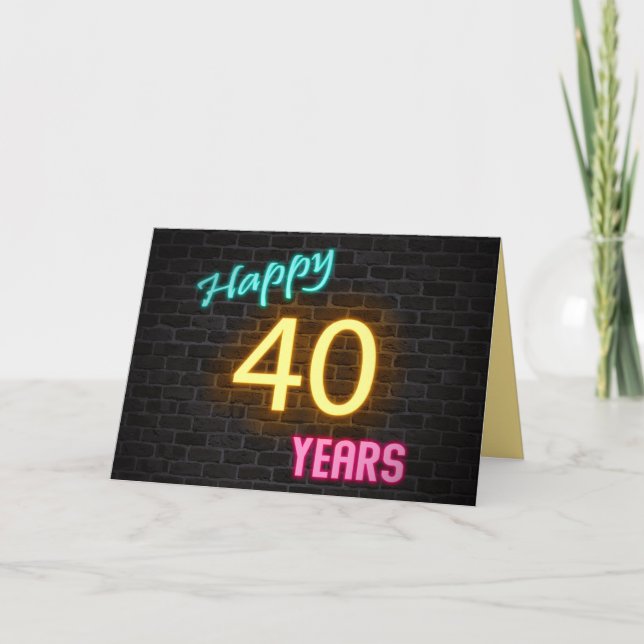 Carte Anniversaire 40 néon en brique (Devant)