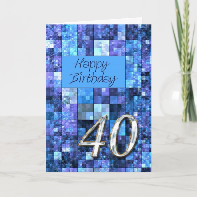 Carte anniversaire 40e avec carrés abstraits. (Devant)