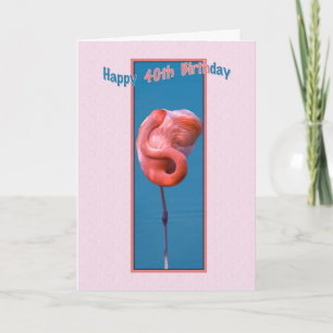 Carte anniversaire 40e avec Flamant rose rose tord
