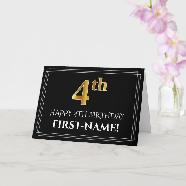 Carte Anniversaire "4 ans" + Nom, élégant aspect or faux (Orchidée)
