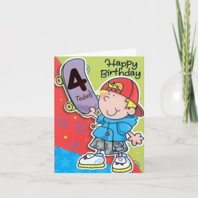 Carte Anniversaire - 4 Aujourd'hui Skateboard Kid (Devant)