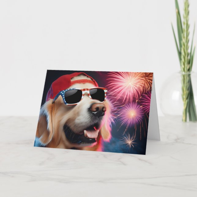 Carte Anniversaire 4 juillet Golden Retriever (Devant)