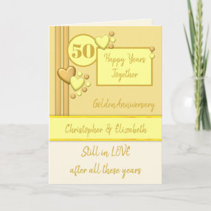Carte Anniversaire 50e Golden 50 ans crème jaune