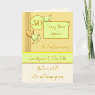 Carte Anniversaire 50e Golden 50 ans crème verte