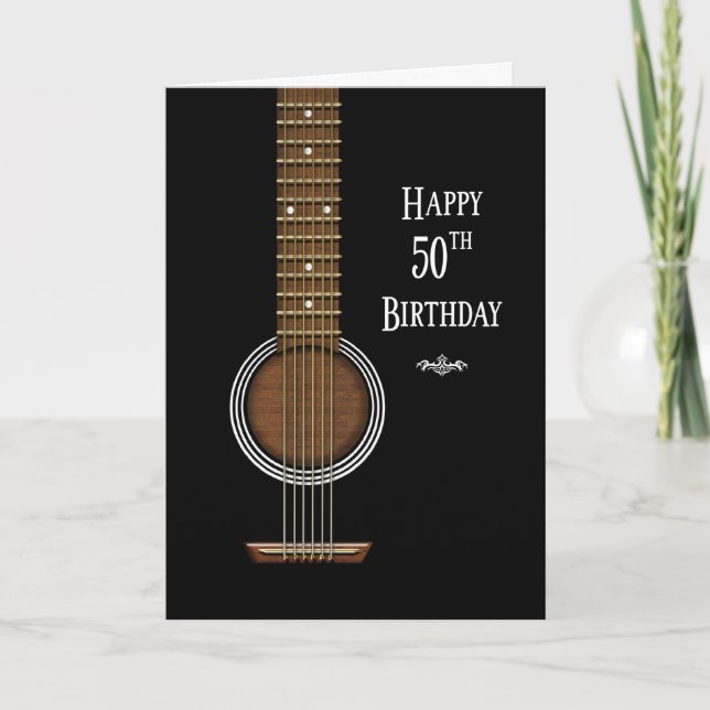 Carte Anniversaire, 50e, Guitare acoustique noire (Devant)