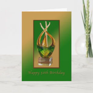 Carte Anniversaire, 50ème, Sculpture de verre