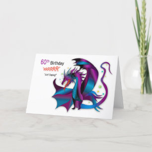 Carte Anniversaire 60ème Dragon de Frise Tons Bleus Viol