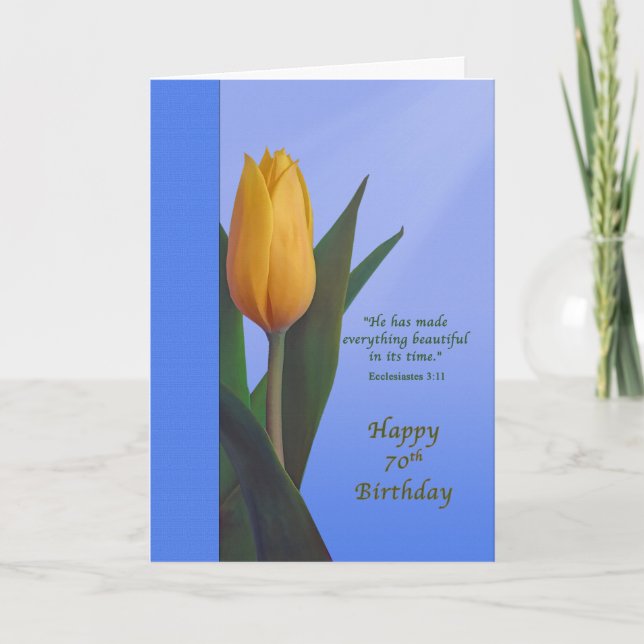 Carte Anniversaire, 70e, Fleur de tulipe dorée (Devant)