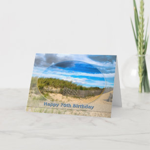 Carte ANNIVERSAIRE- 70ème- PLAGE/OCÉAN/DUNES/SCÈNE