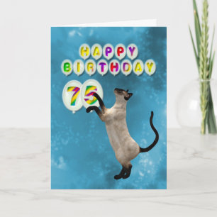 Carte anniversaire 75e avec chats siamois