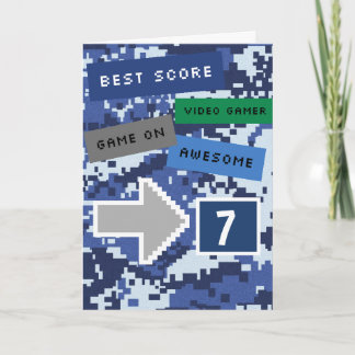Carte Anniversaire 7 ans du joueur vidéo bleu